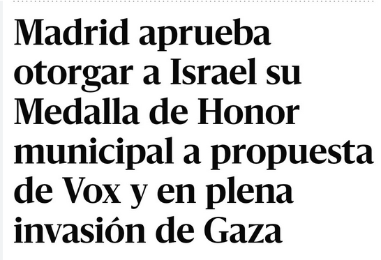 Ada Colau, José María González “Kichi”, Xulio Ferreiro y otros más de 140 cargos públicos le piden al Ayuntamiento de Madrid que reconsidere la decisión de otorgarle a Israel la Medalla de Honor de la ciudad