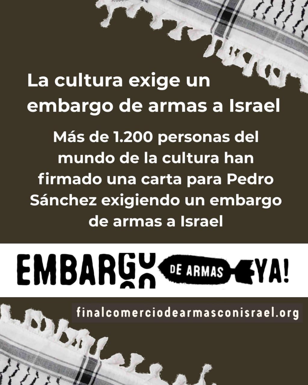 La cultura pide al Gobierno embargo de armas a Israel por via Decreto Ley
